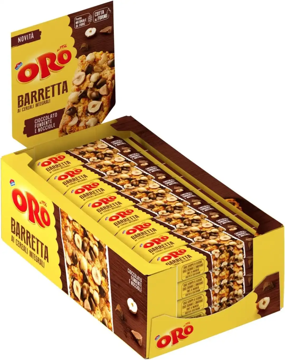Oro Saiwa Barrette Integrali con Cioccolato Fondente e Nocciole 25x40g Snack