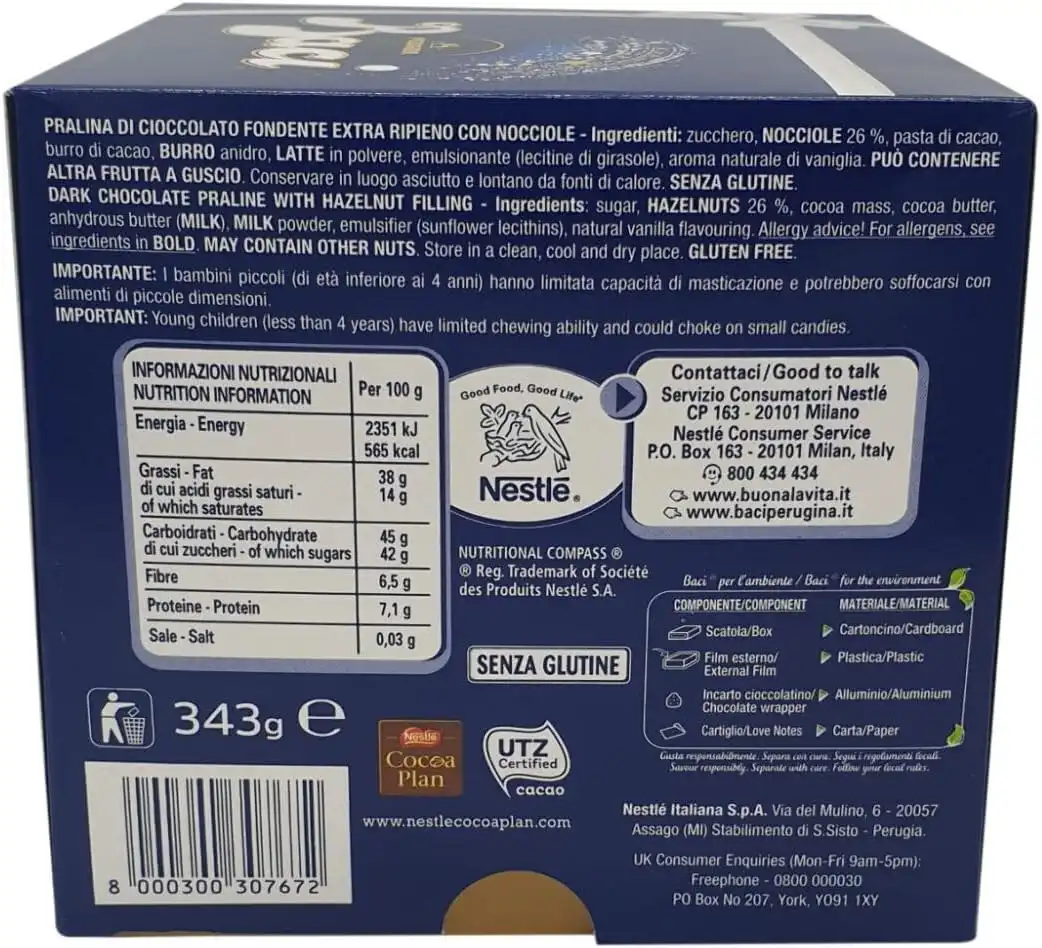 Baci Perugina Cubo Fondente Luisa 325g – Cioccolatini con Nocciola Intera