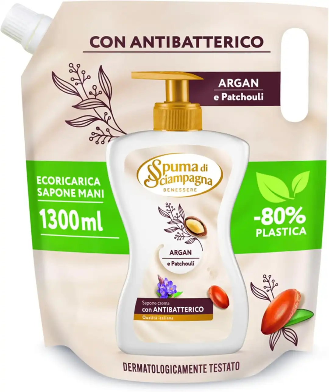 5x Spuma di Sciampagna Ecoricarica Sapone Mani 1,3L Argan Patchouli