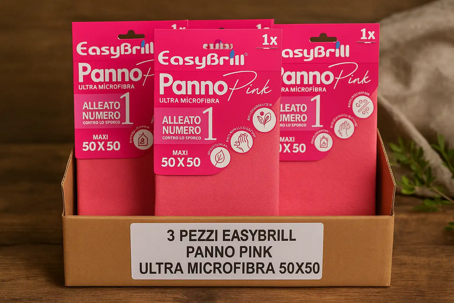 3x EasyBrill Panno Pink Microfibra 50x50 – Multiuso Morbido e Assorbente