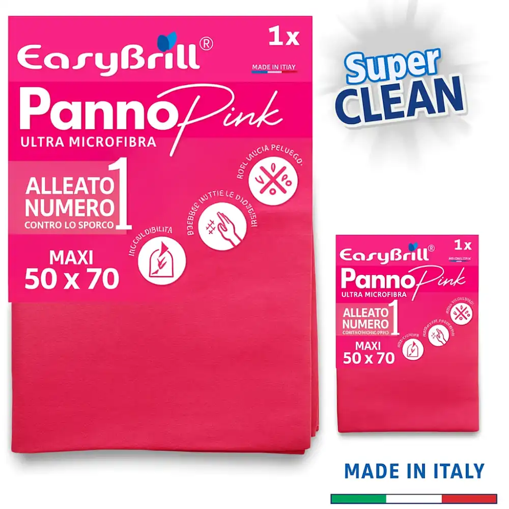 3x EasyBrill Panno Pink Microfibra 50x70 – Multiuso Pavimenti Casa Cucina