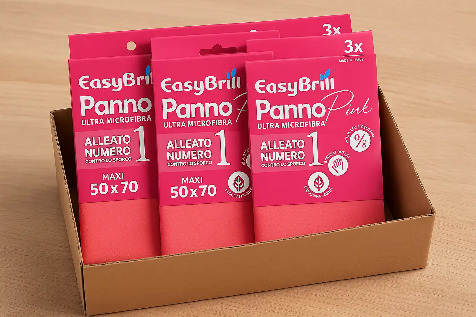 3x EasyBrill Panno Pink Microfibra 50x70 – Multiuso Pavimenti Casa Cucina