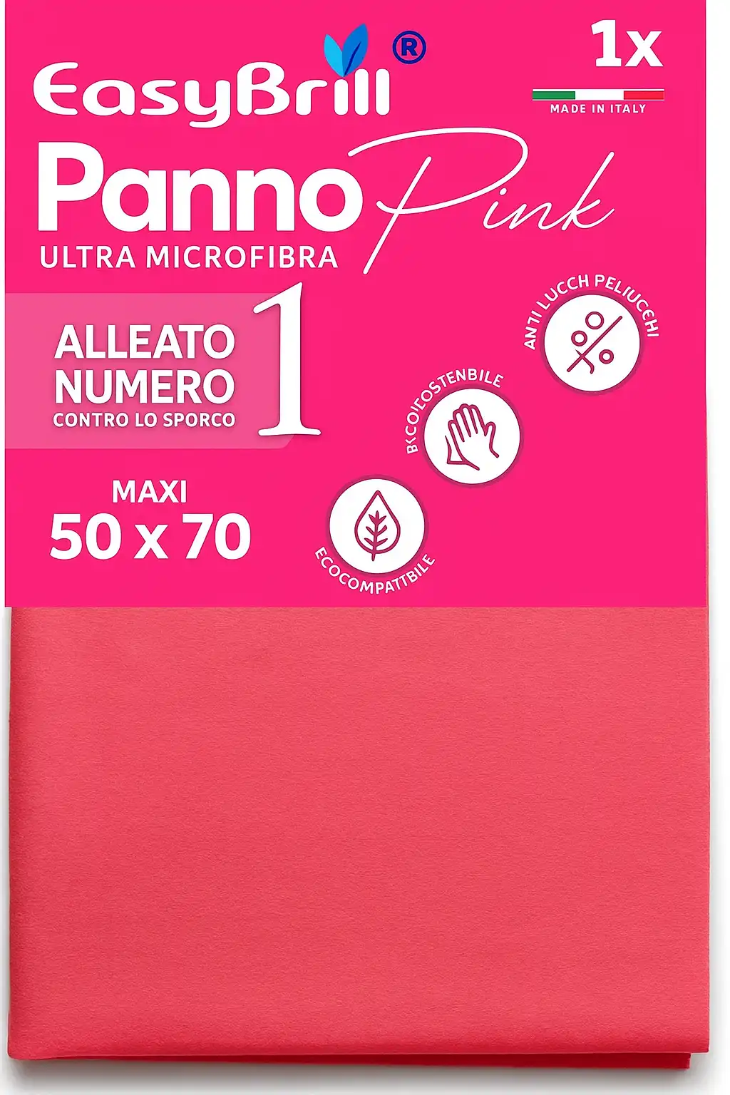3x EasyBrill Panno Pink Microfibra 50x70 – Multiuso Pavimenti Casa Cucina