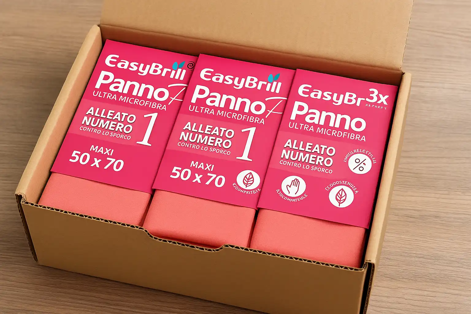 3x EasyBrill Panno Pink Microfibra 50x70 – Multiuso Pavimenti Casa Cucina