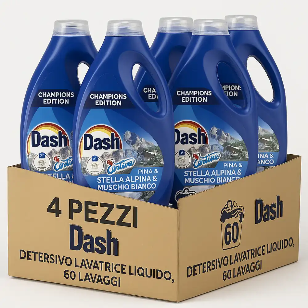 4x Dash Detersivo Liquido Lavatrice 60 Lavaggi Stella Alpina Muschio Bianco