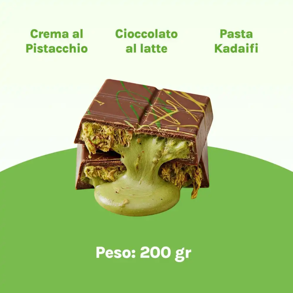 3x Dubai Chocolate 200g – Cioccolato al Latte Ripieno Pistacchio e Kadaifi