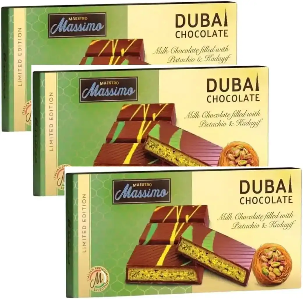 3x Dubai Chocolate 200g – Cioccolato al Latte Ripieno Pistacchio e Kadaifi