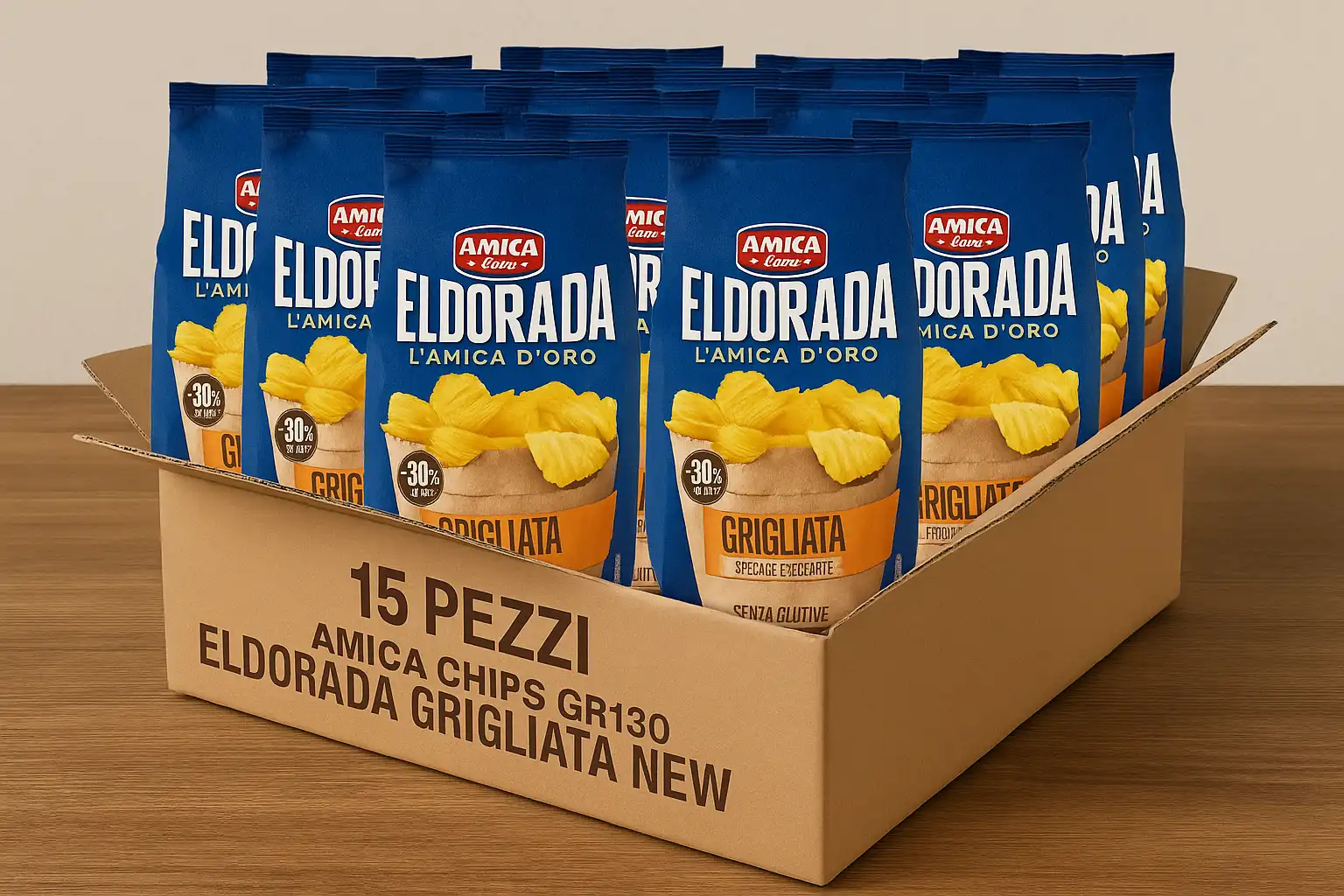 15x Amica Chips Eldorada Grigliata 130g –Patatine Croccanti Spesse Senza Glutine