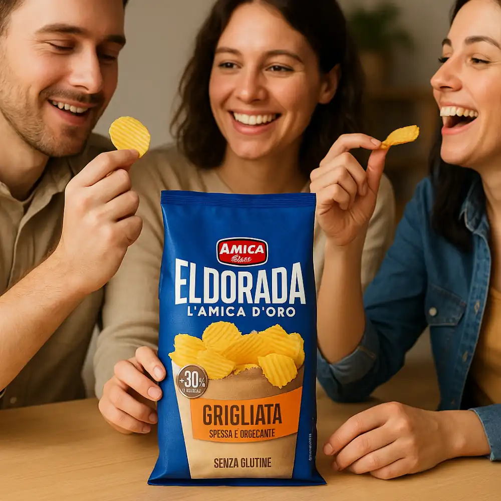 15x Amica Chips Eldorada Grigliata 130g –Patatine Croccanti Spesse Senza Glutine