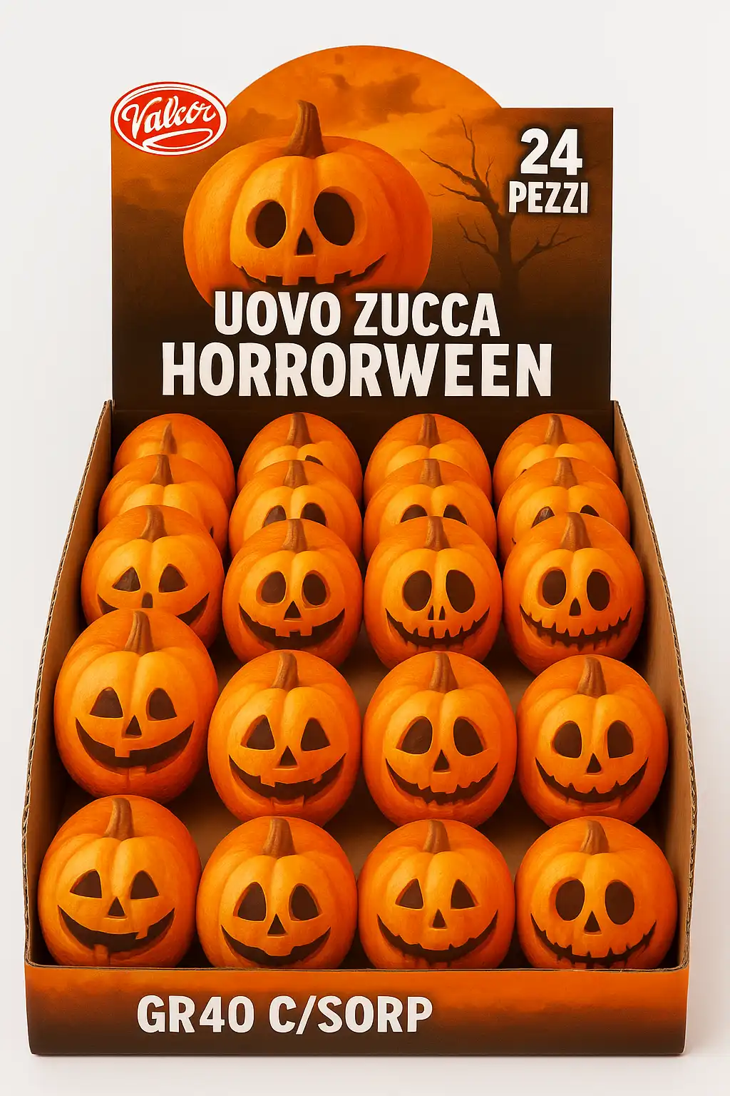 24x Walcor Uovo Zucca Horrorween 40g – Cioccolato con Sorpresa Halloween