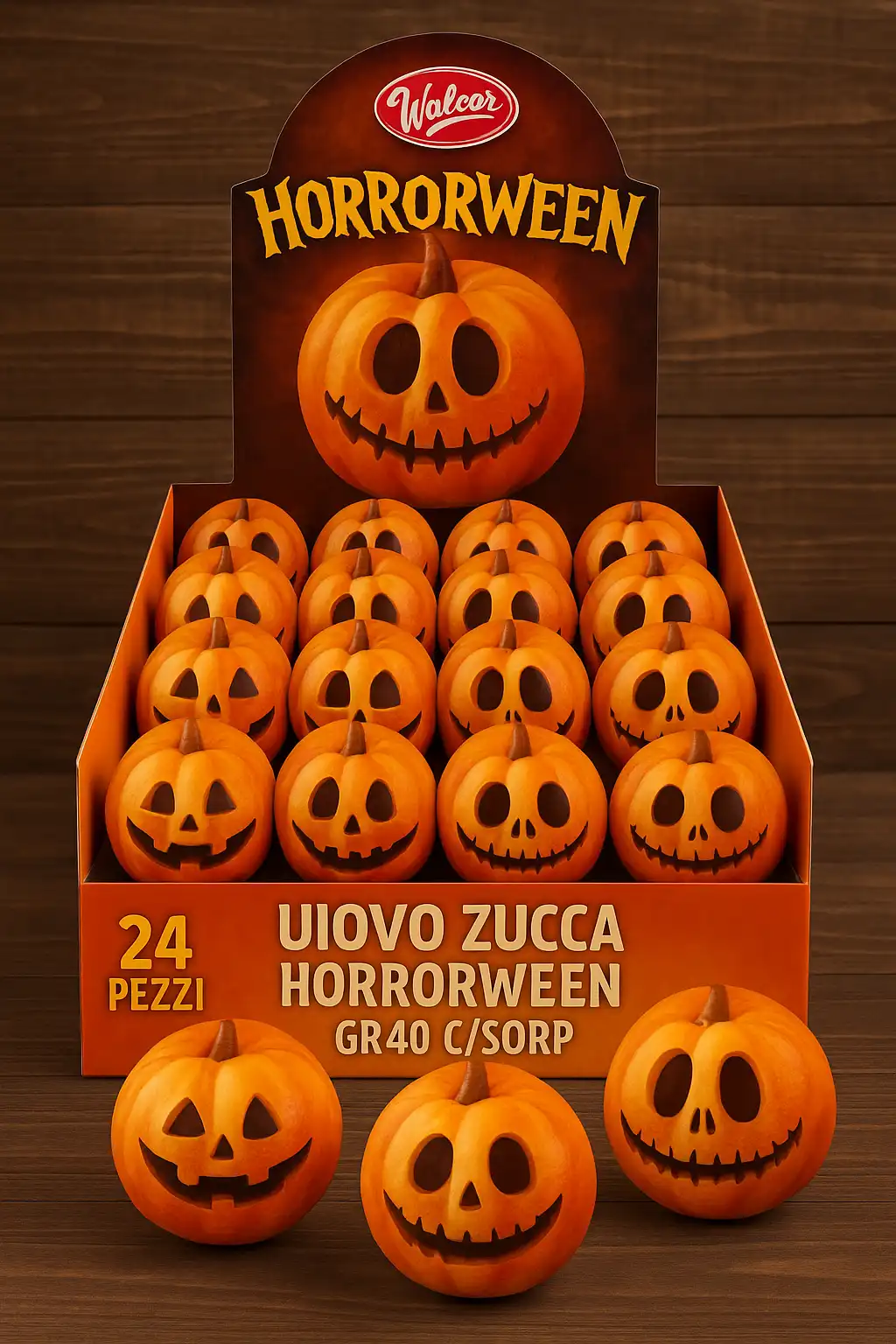 24x Walcor Uovo Zucca Horrorween 40g – Cioccolato con Sorpresa Halloween
