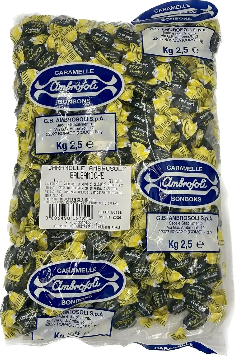 Ambrosoli Caramelle Balsamiche al Miele 2,5kg – Rinfrescanti e Lenitive