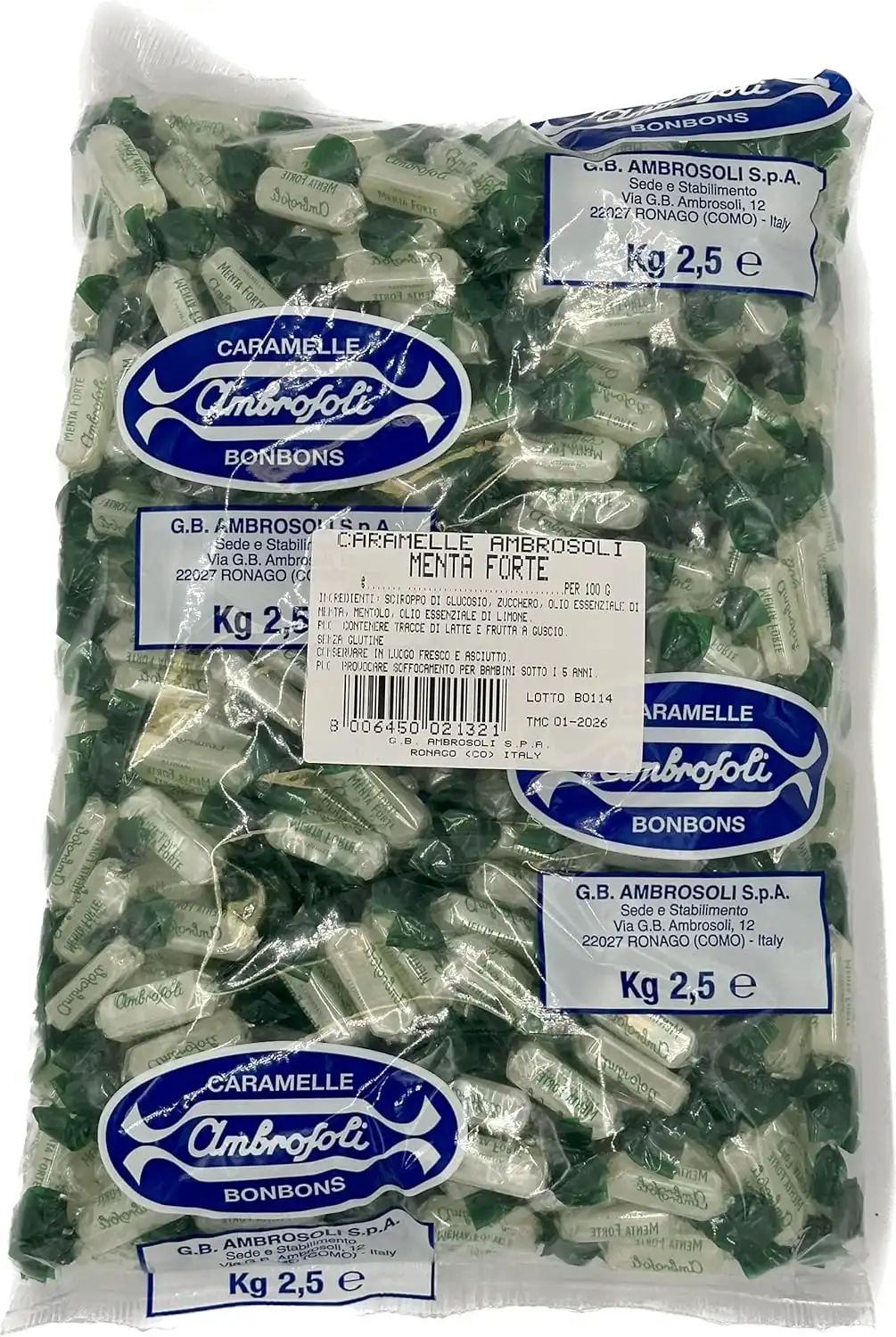 Caramelle Dure Alla Menta Forte Confezione Grande Da 2,5 Kg Fresche Aromatiche