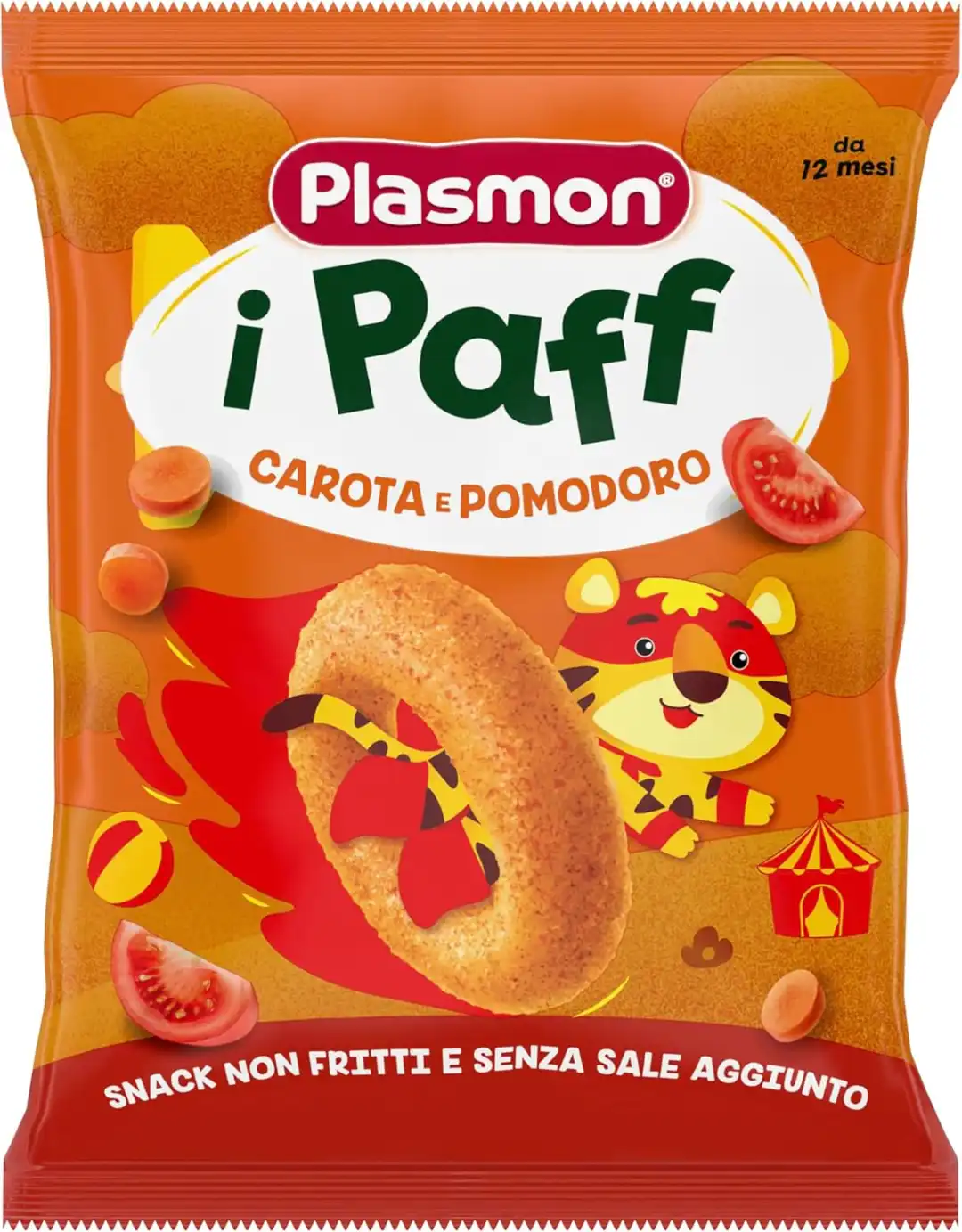 5x Plasmon Paff Carota e Pomodoro 15g – Snack Bimbi Non Fritti Senza Sale