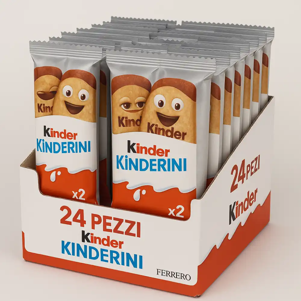 24 Pezzi Kinderini Biscotti Ripieni Con Crema Al Latte Confezione Da 25g