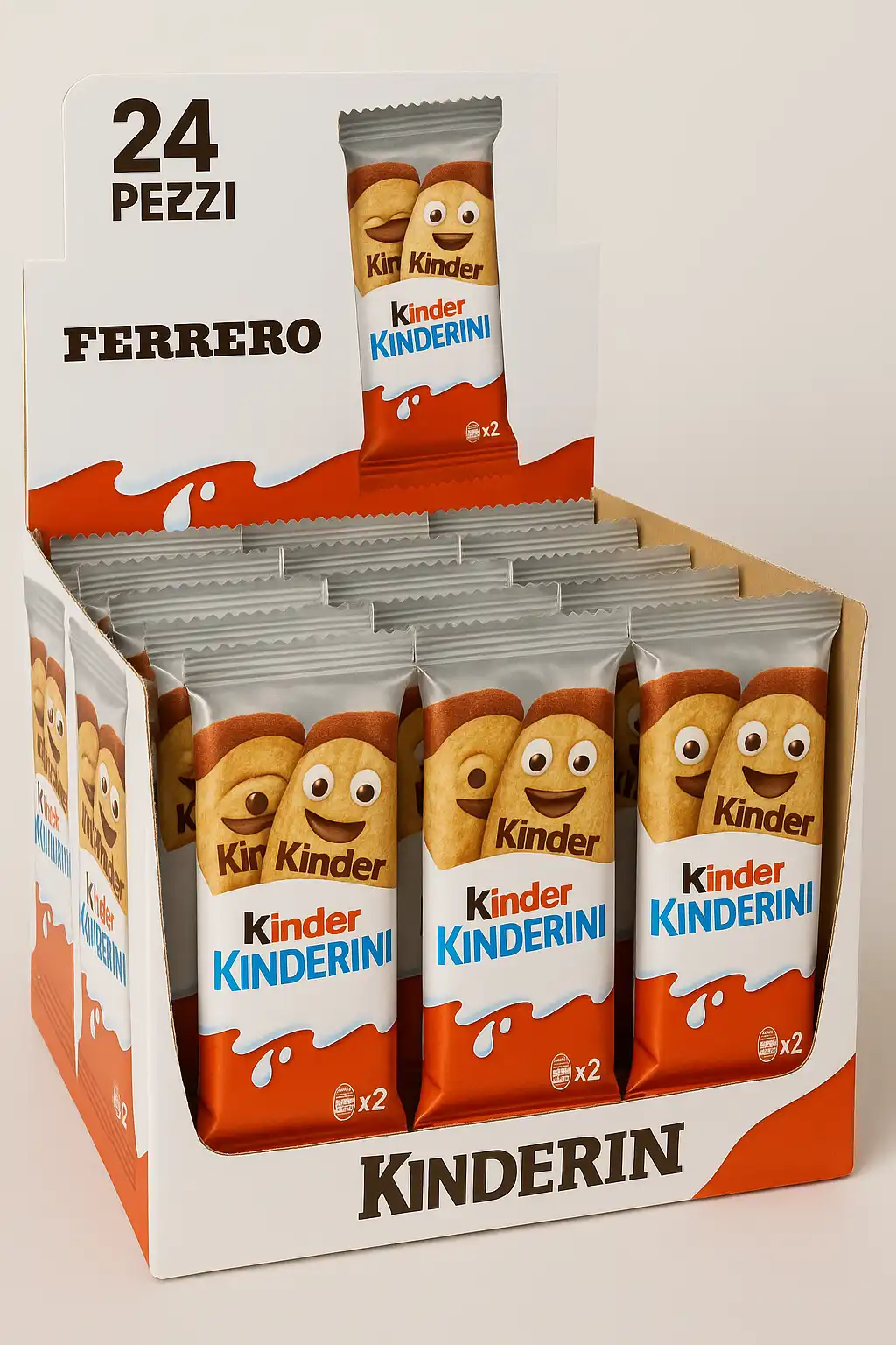24 Pezzi Kinderini Biscotti Ripieni Con Crema Al Latte Confezione Da 25g