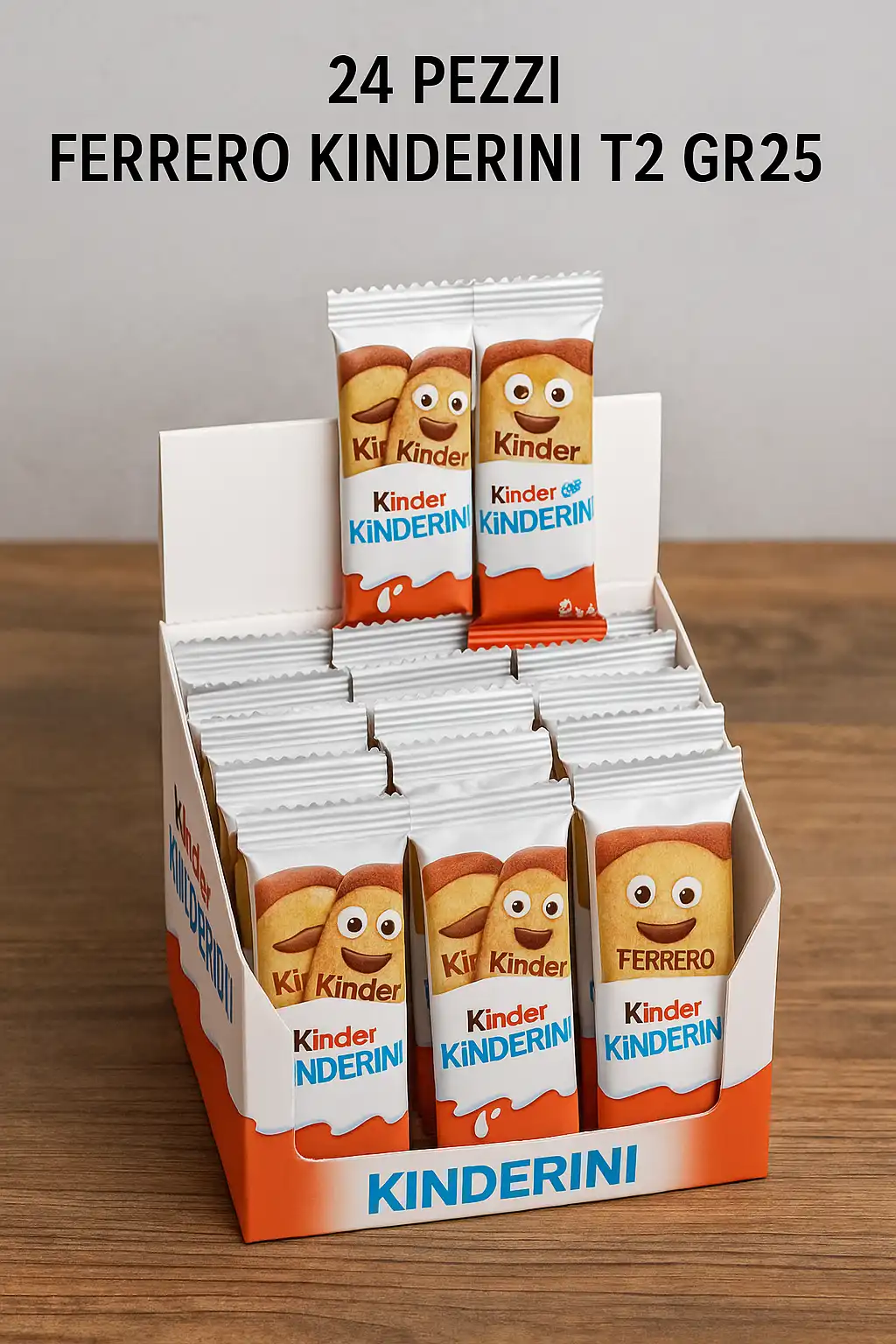 24 Pezzi Kinderini Biscotti Ripieni Con Crema Al Latte Confezione Da 25g