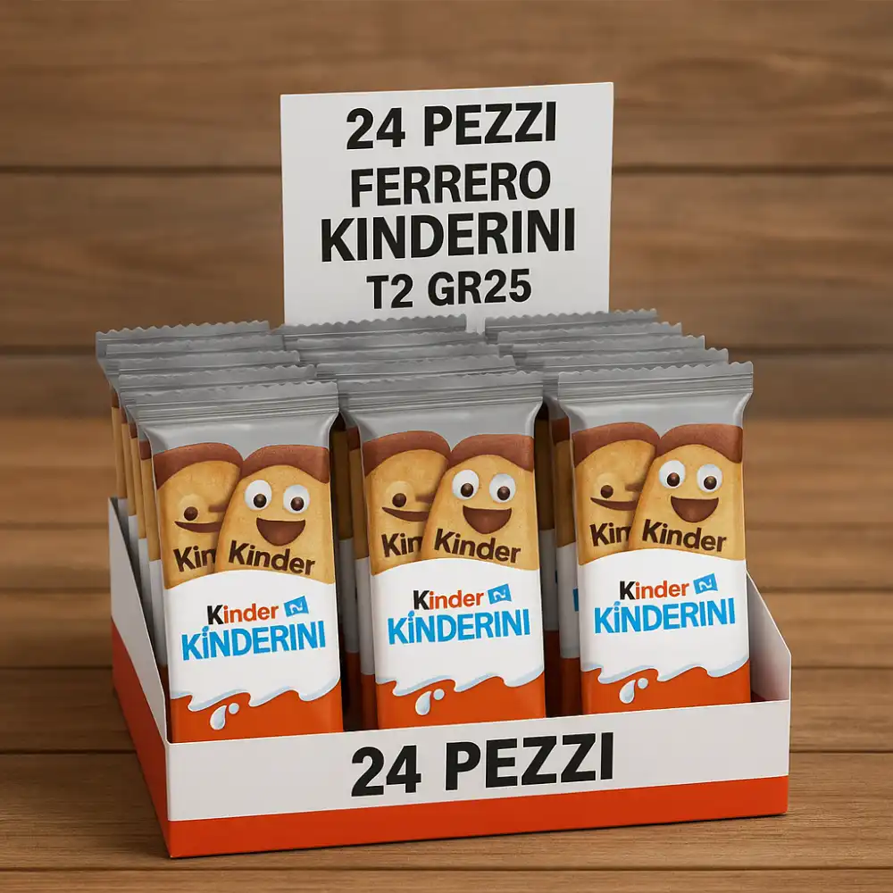 24 Pezzi Kinderini Biscotti Ripieni Con Crema Al Latte Confezione Da 25g