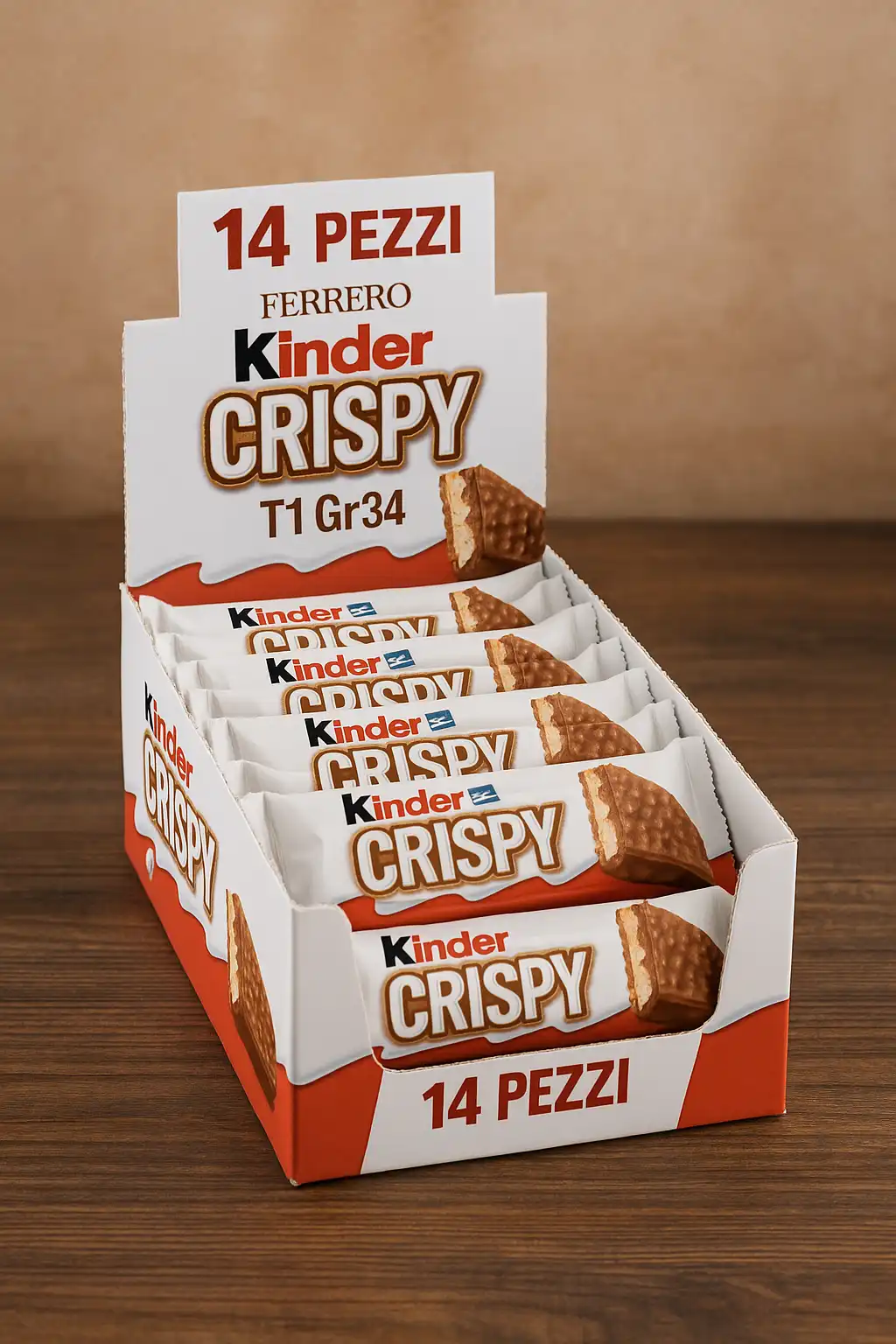 14 Pezzi Kinder Crispy Wafer Ripieno Con Cioccolato Al Latte Confezione 34g
