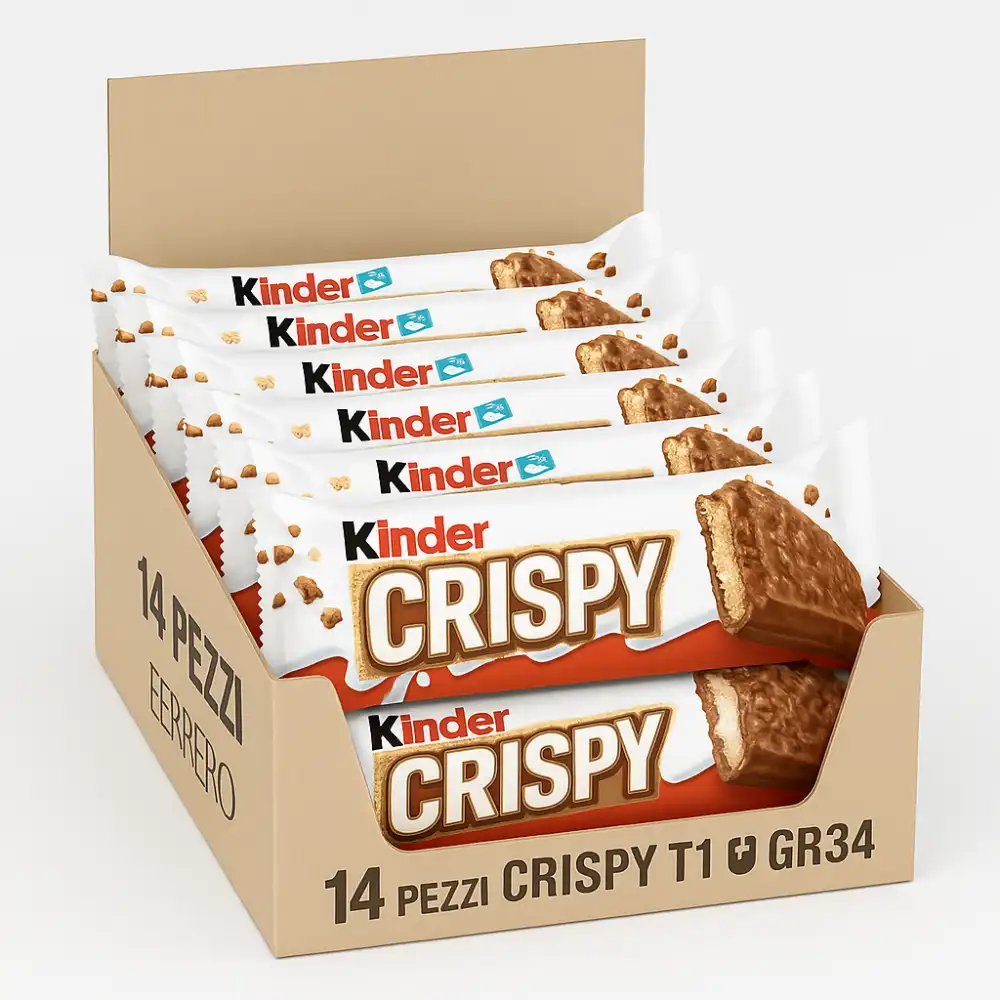 14 Pezzi Kinder Crispy Wafer Ripieno Con Cioccolato Al Latte Confezione 34g