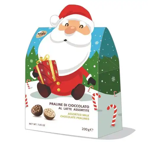 3 Confezioni Praline Cioccolato Al Latte Assortite Scatola Babbo Natale 200g