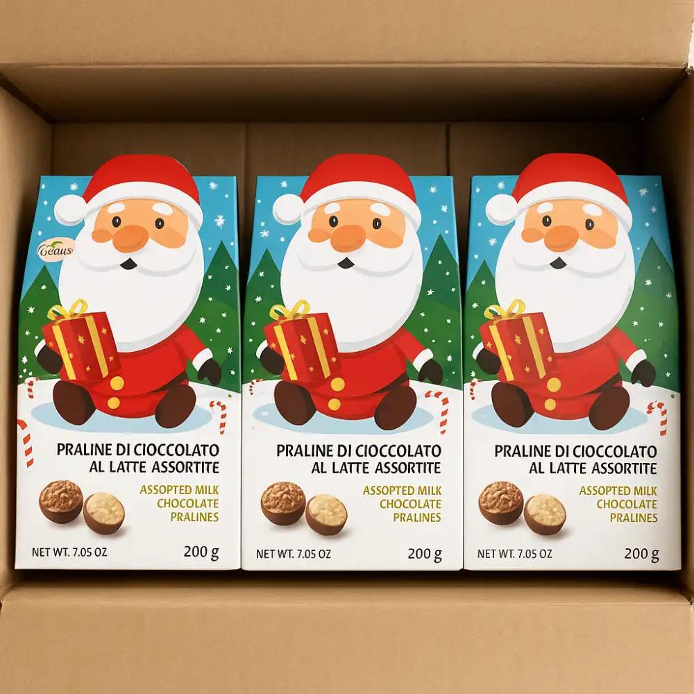 3 Confezioni Praline Cioccolato Al Latte Assortite Scatola Babbo Natale 200g