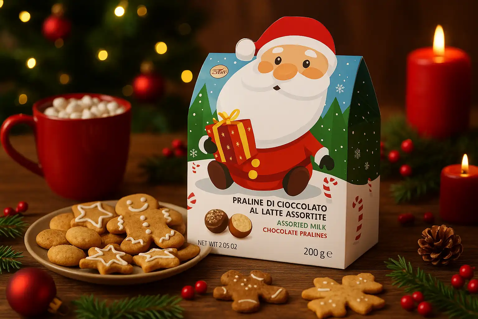 3 Confezioni Praline Cioccolato Al Latte Assortite Scatola Babbo Natale 200g