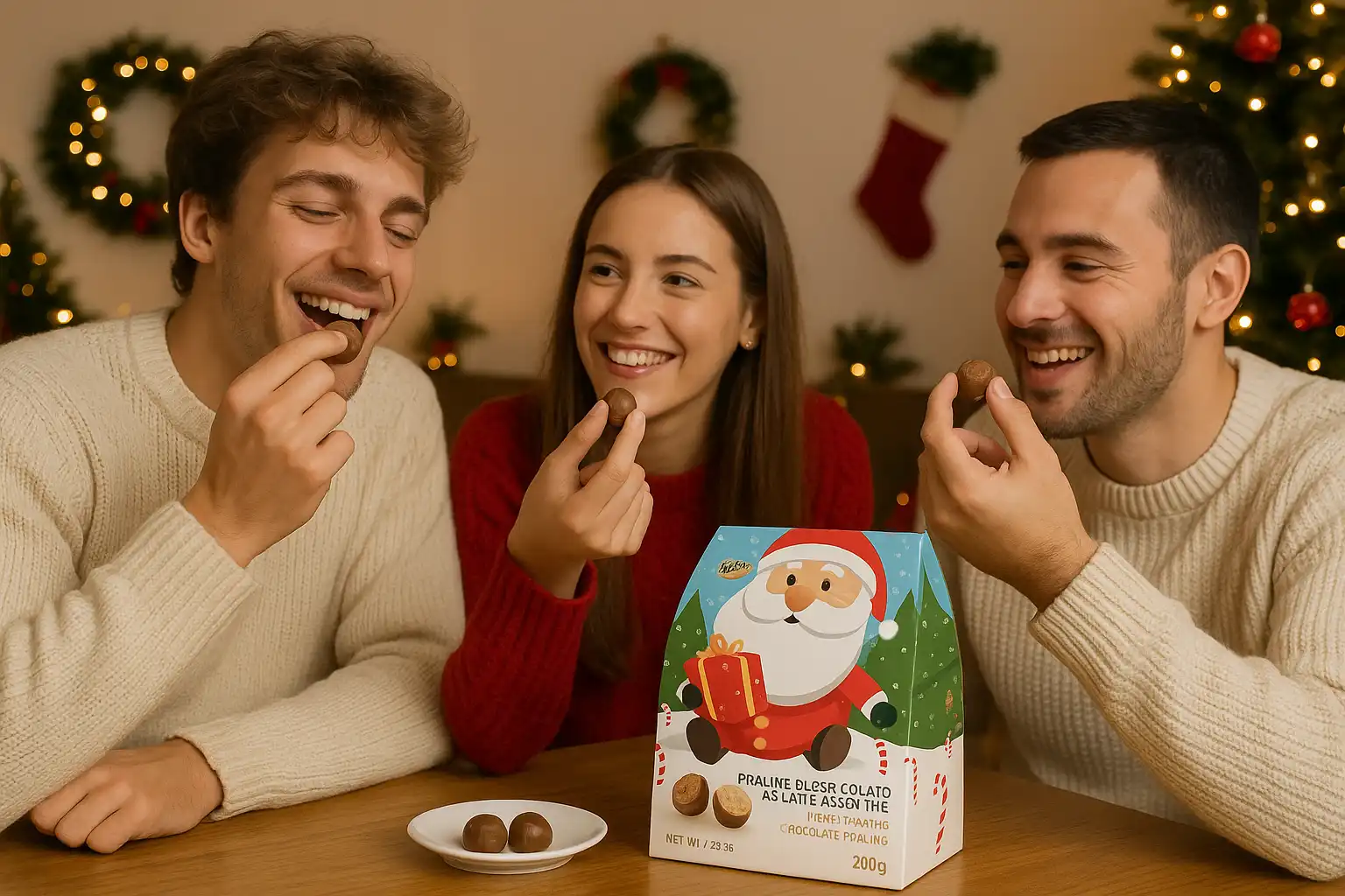 3 Confezioni Praline Cioccolato Al Latte Assortite Scatola Babbo Natale 200g