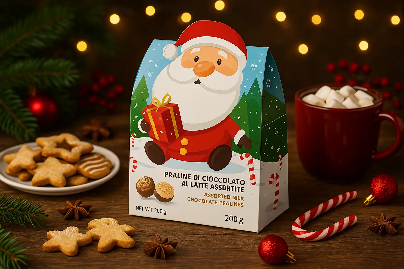 3 Confezioni Praline Cioccolato Al Latte Assortite Scatola Babbo Natale 200g