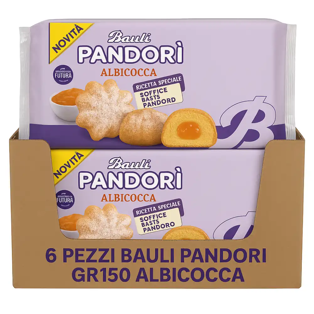 6 Pezzi Bauli Pandorì Soffice Ripieno All’Albicocca Confezione Da 150g