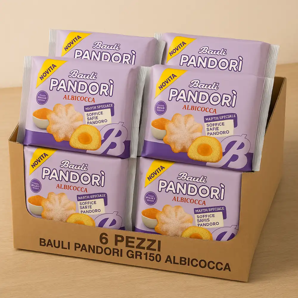 6 Pezzi Bauli Pandorì Soffice Ripieno All’Albicocca Confezione Da 150g