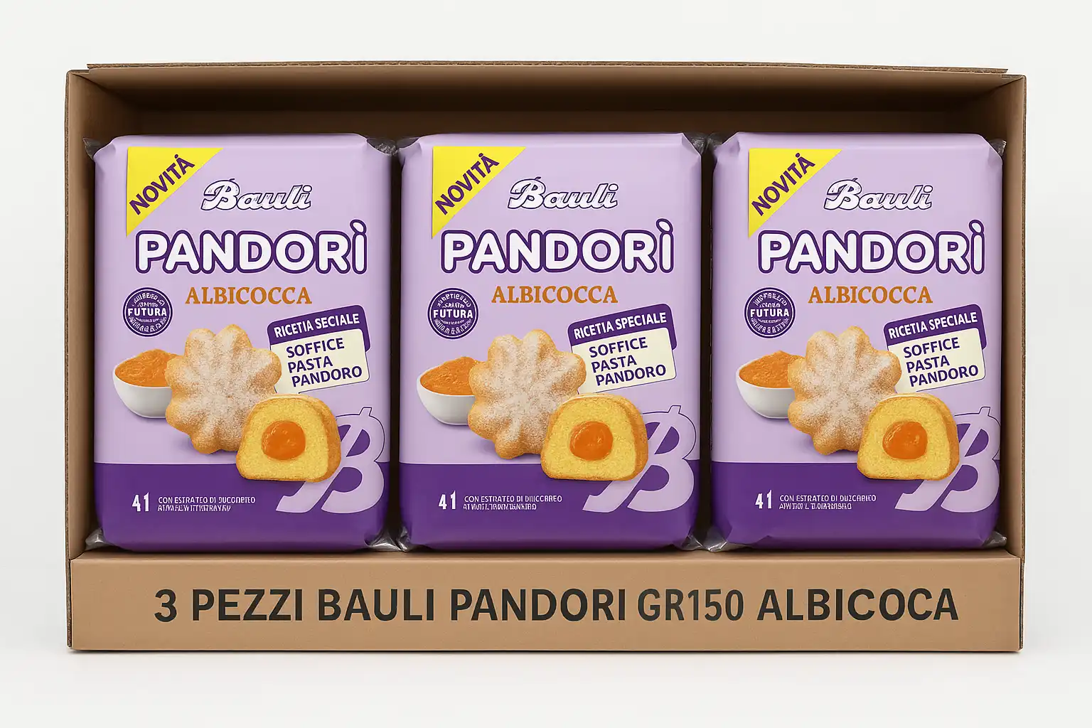 3 Pezzi Bauli Pandorì Soffice Ripieno All’Albicocca Dolci Monoporzione 150g