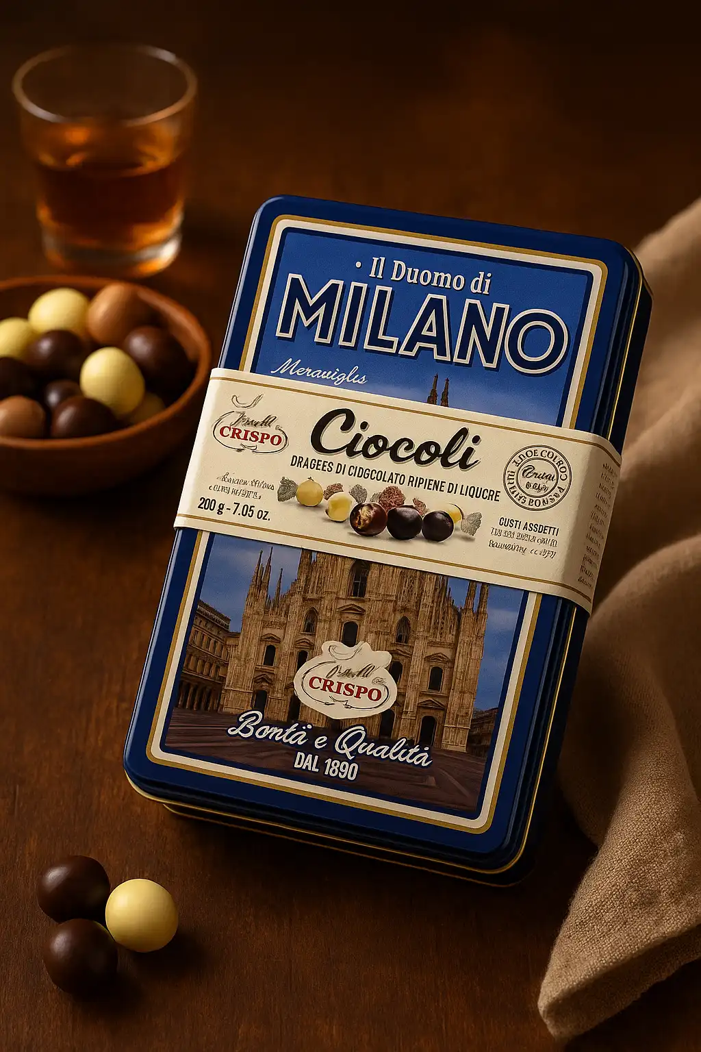 Crispo Cioccolatini Ciocolì Latta Milano Duomo Ripieni Liquore Limone Rhum Caffè