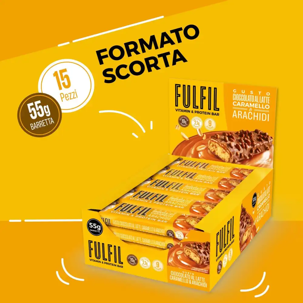 Fulfil 15 Barrette Proteiche 55g Cioccolato Al Latte Caramello Arachidi Vitamine