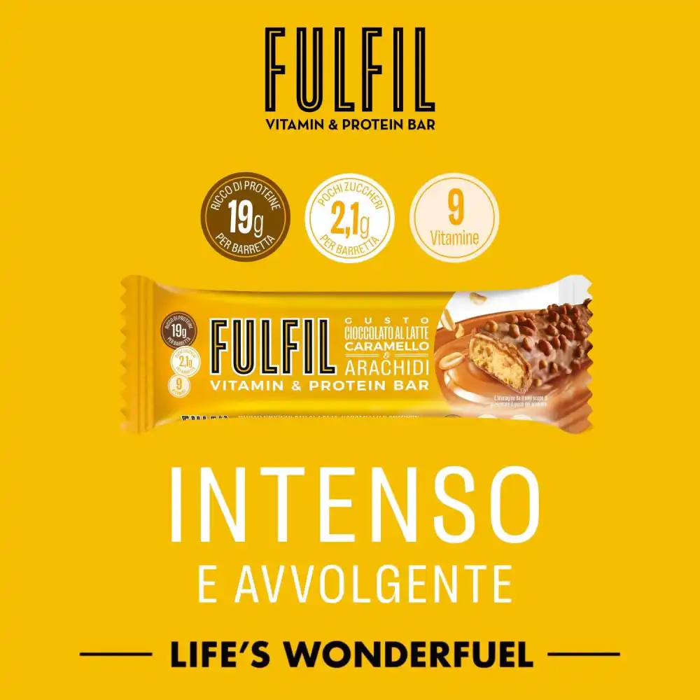 Fulfil 15 Barrette Proteiche 55g Cioccolato Al Latte Caramello Arachidi Vitamine