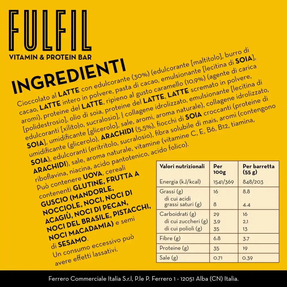 Fulfil 15 Barrette Proteiche 55g Cioccolato Al Latte Caramello Arachidi Vitamine