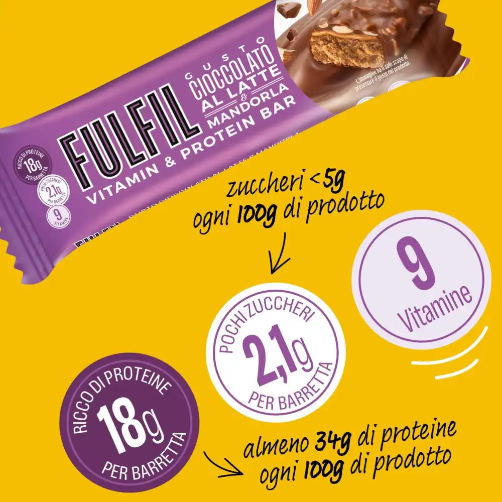 Fulfil 15 Barrette Proteiche 55g Cioccolato Al Latte E Mandorla Con Vitamine