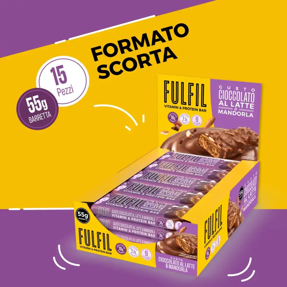 Fulfil 15 Barrette Proteiche 55g Cioccolato Al Latte E Mandorla Con Vitamine