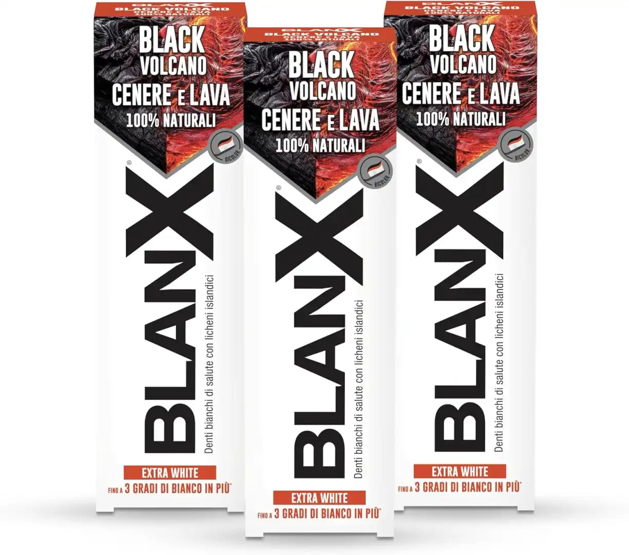 BlanX Dentifricio Black Volcano 75ml x3 Sbiancante Con Cenere Lava E Naturale