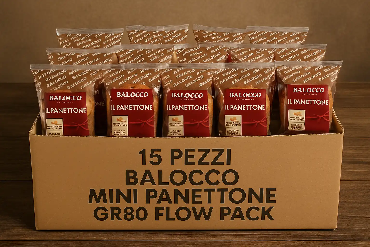 15 Pezzi Balocco Mini Panettone Gr80 Flow Pack Morbido E Dal Gusto Tradizionale