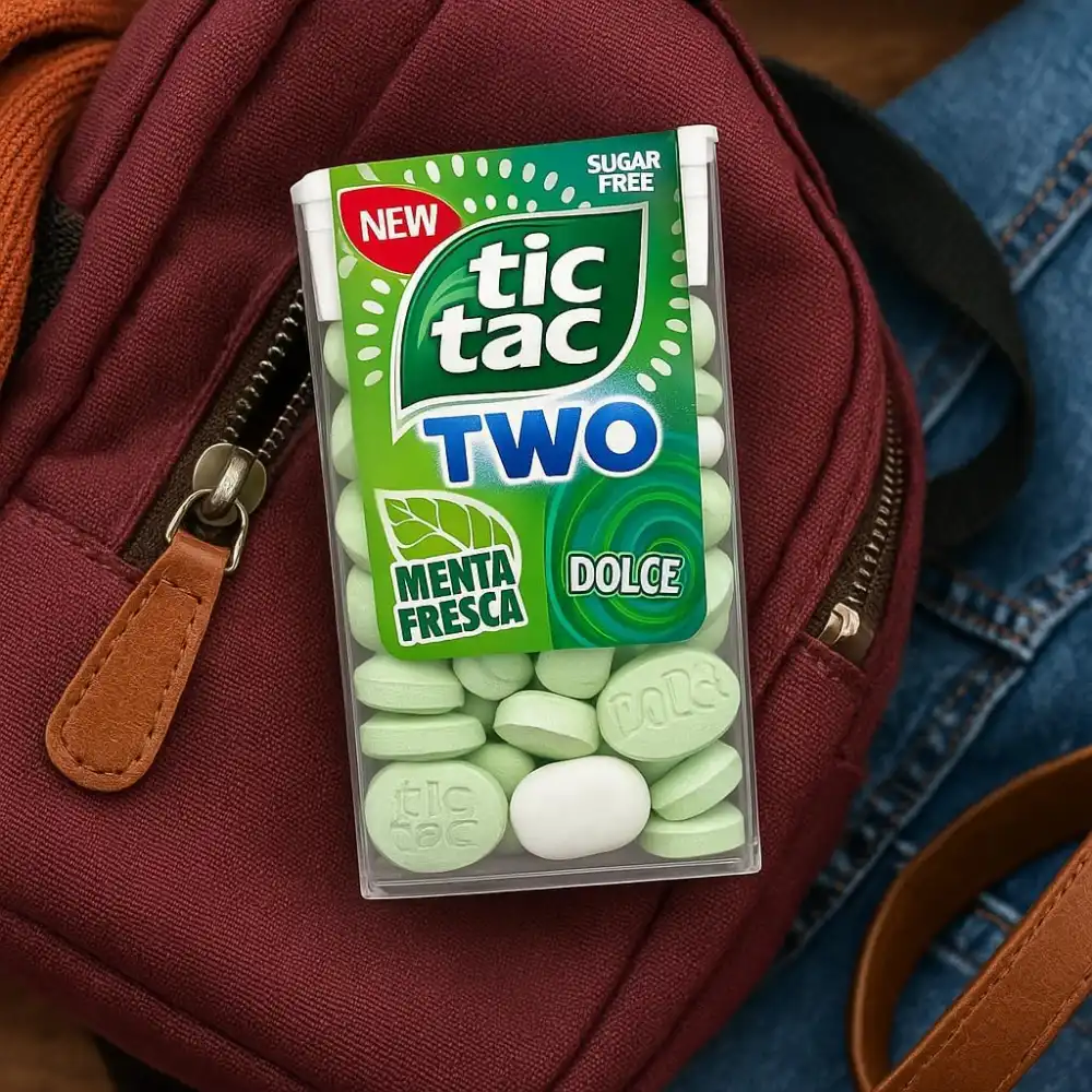 3x Tic Tac TWO Menta Fresca & Dolce Confetti Senza Zucchero 38,5g Doppio Strato