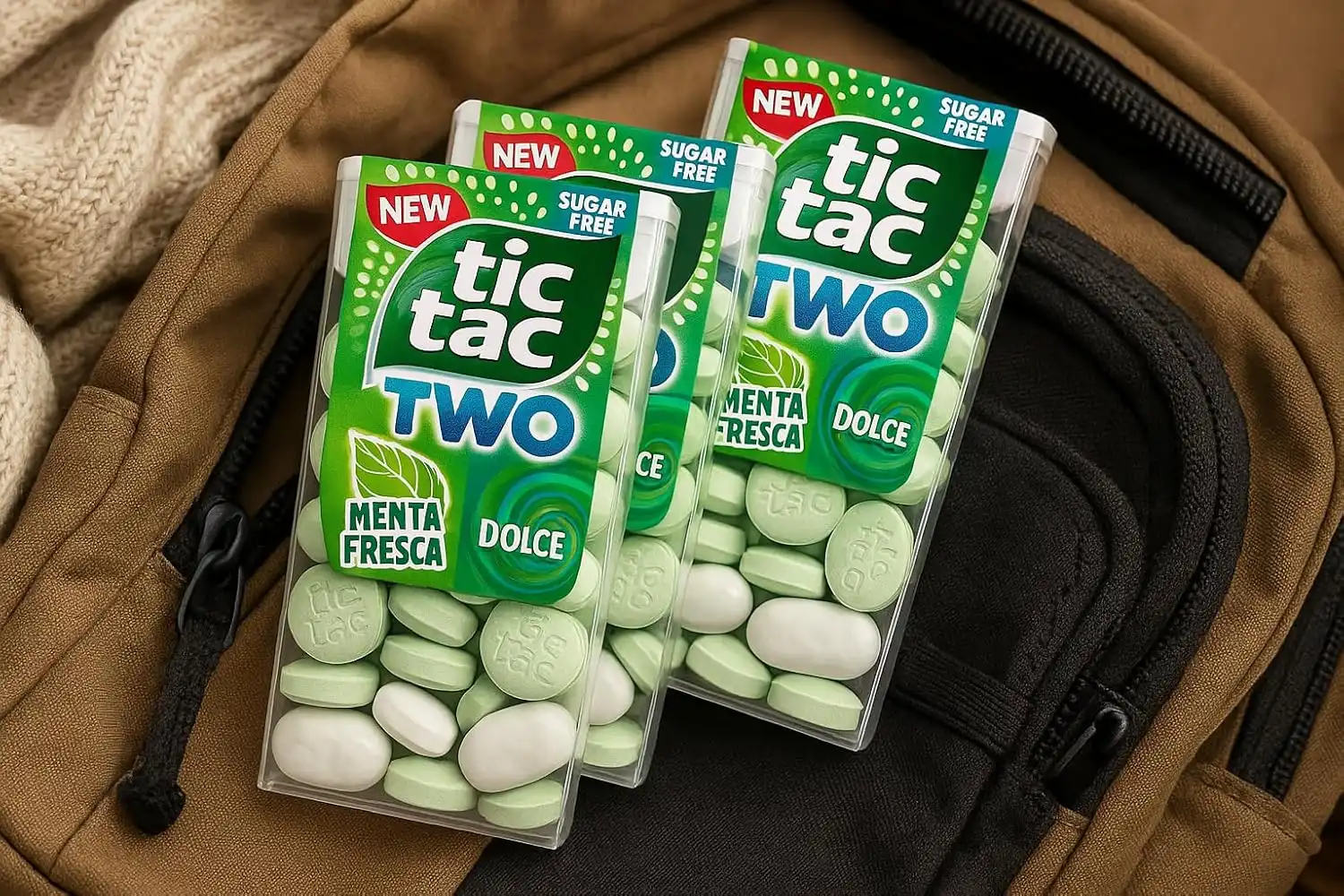 3x Tic Tac TWO Menta Fresca & Dolce Confetti Senza Zucchero 38,5g Doppio Strato