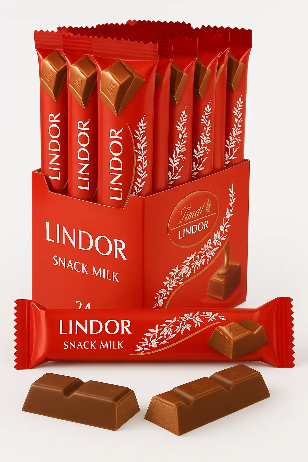 24 Pezzi Lindt Snack Lindor Latte 38Gr Cioccolato Cremoso E Goloso