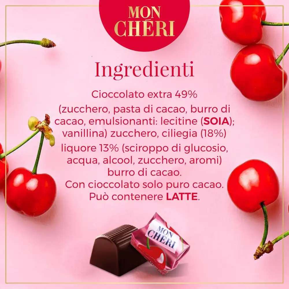 Mon Chéri 30 Praline al Cioccolato Fondente con Liquore e Ciliegia 305g