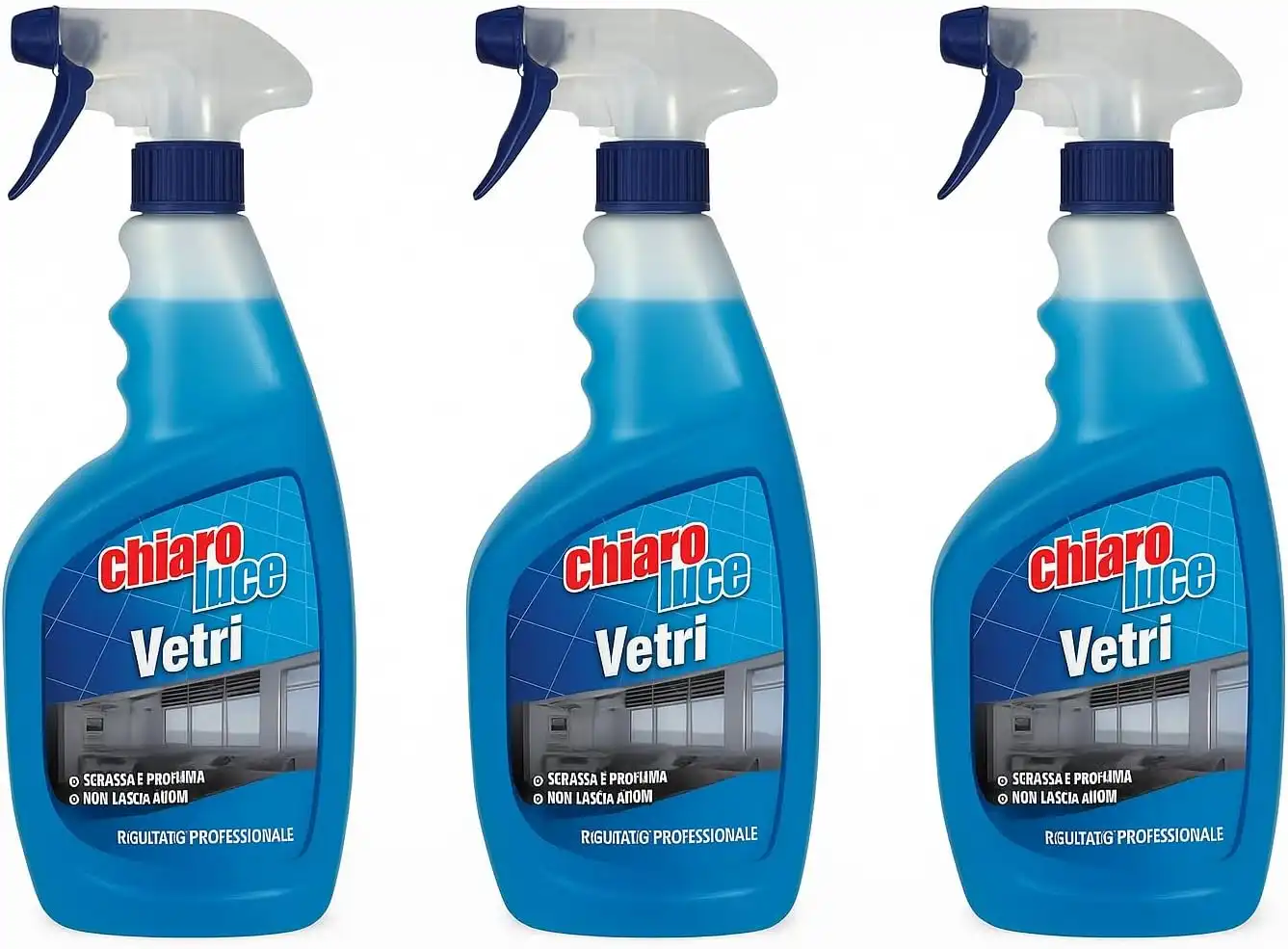 3x CHIARO LUCE Spray Vetri 750ml Pulitore Antialoni Profumo Fresco