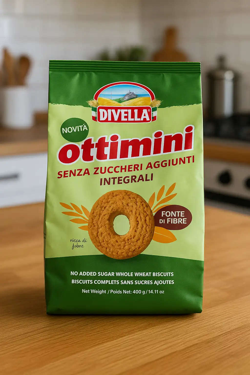 Divella Ottimini Integrali senza Zuccheri Aggiunti, 6x400g Biscotti Integrali