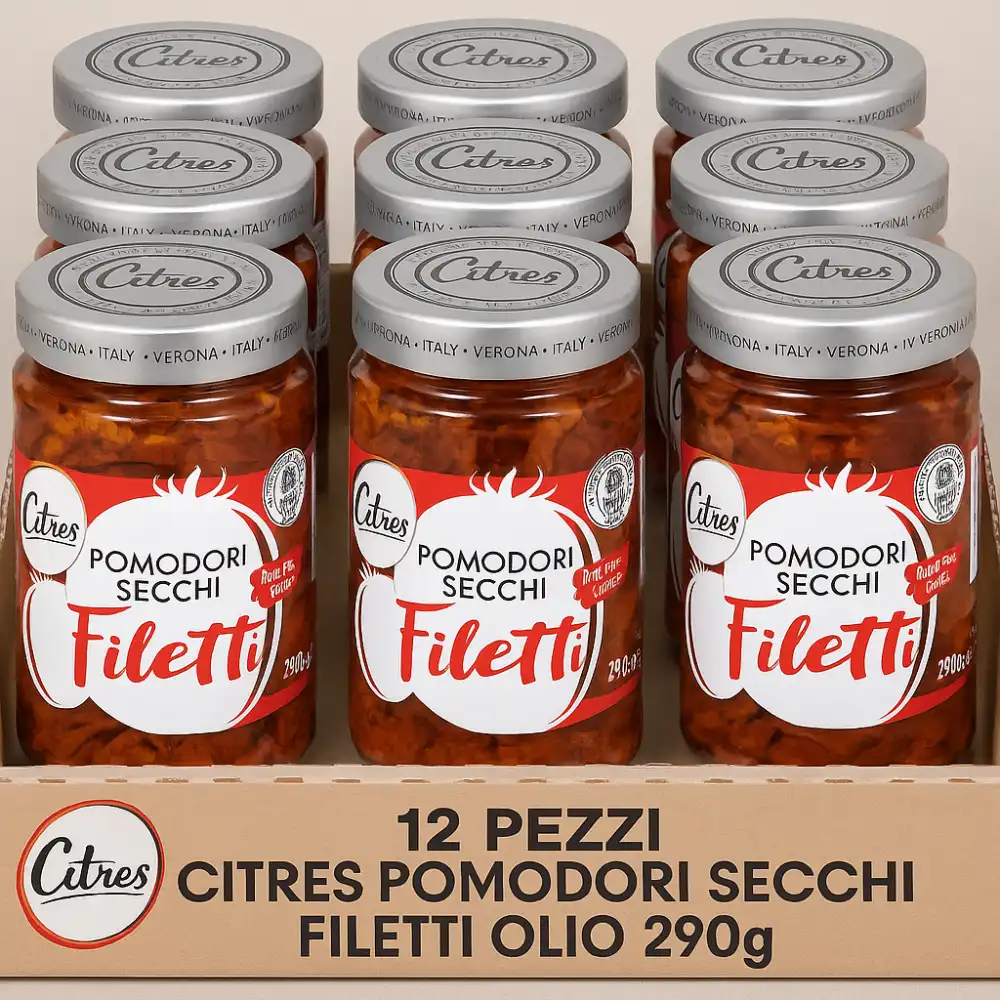 Pomodori Secchi a Filetti in Olio 12x290g Pratici in Cucina Prodotto Italiano
