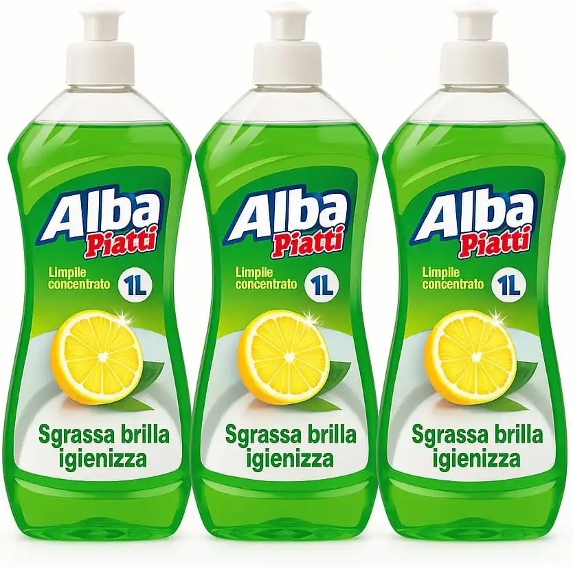 3x Alba Piatti Limone 1L – Detersivo Piatti Concentrato Sgrassante Fresco