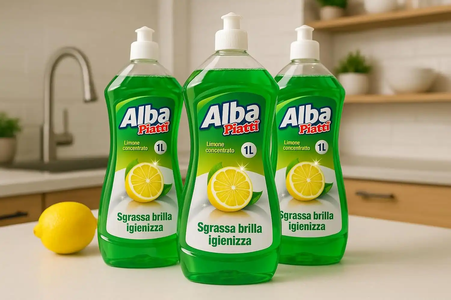 3x Alba Piatti Limone 1L – Detersivo Piatti Concentrato Sgrassante Fresco