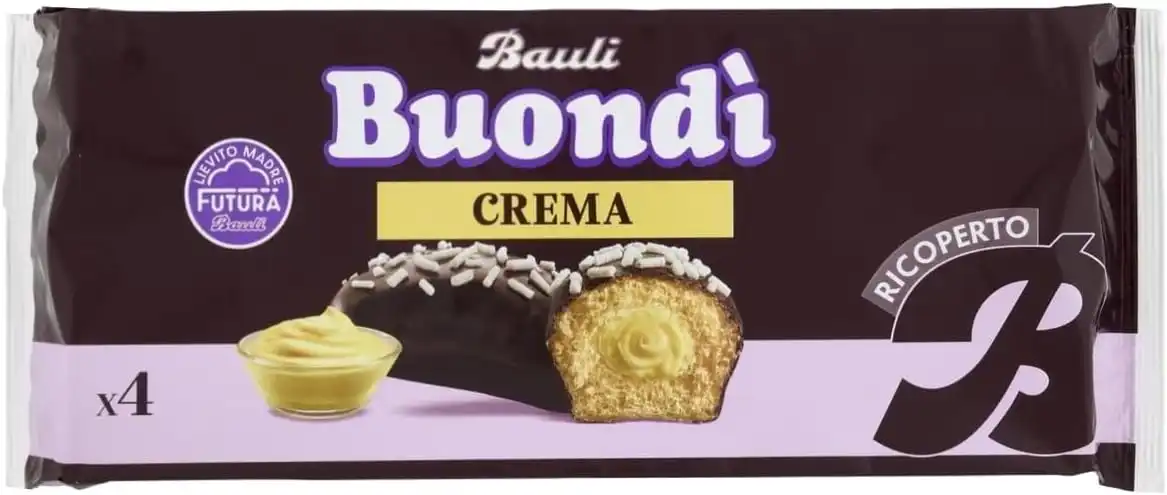 4x Bauli Buondì Ripieno Crema 184g Merendina Dolce al Forno, Ricoperta e Soffice